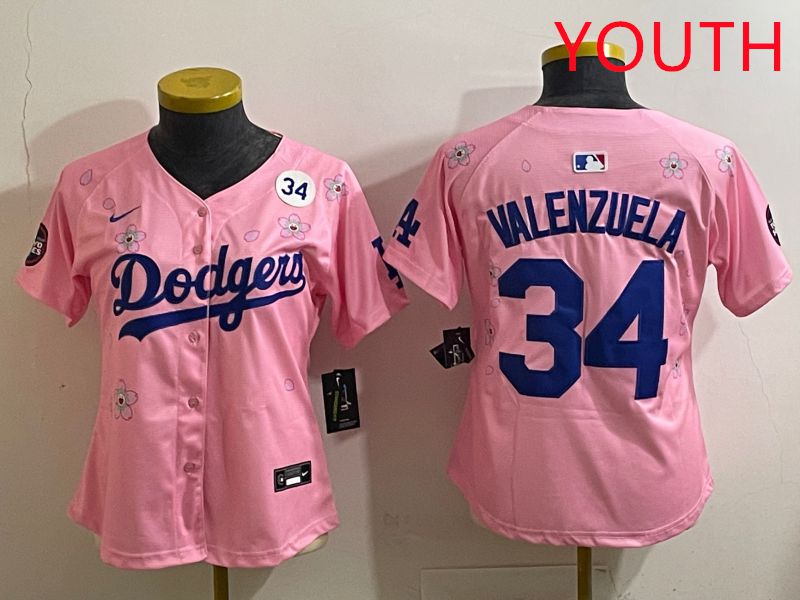 Youth Los Angeles Dodgers #34 Valenzuela Pink Sakura Edition 2025 Nike MLB Jersey style 39